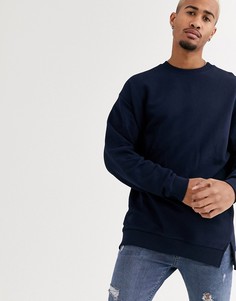 Темно-синий oversize-свитшот с разрезами по бокам ASOS DESIGN
