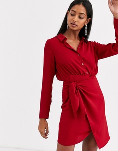 Платье-рубашка мини с завязкой на юбке ASOS DESIGN-Красный