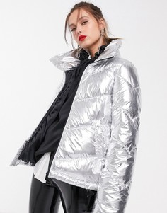 Дутая куртка серебристого цвета Stradivarius-Серебряный