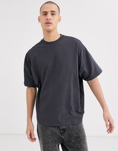 Черная выбеленная oversize-футболка с круглым вырезом ASOS DESIGN-Серый