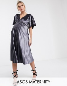 Бархатное платье миди с перекрученной отделкой ASOS DESIGN Maternity-Серебряный