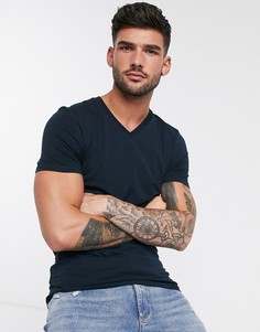 Темно-синяя облегающая футболка с V-образным вырезом ASOS DESIGN-Темно-синий