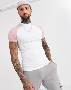 Белая обтягивающая футболка с розовыми рукавами реглан ASOS DESIGN-Мульти