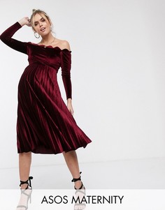 Бархатное платье миди с фактурной отделкой ASOS DESIGN Maternity-Красный