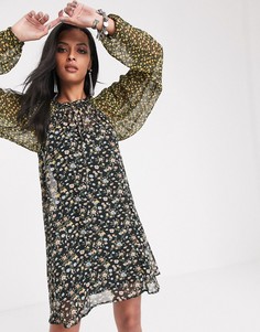 Платье-трапеция мини с цветочным принтом ASOS DESIGN-Мульти