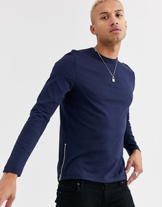 Темно-синий лонгслив с молниями по бокам ASOS DESIGN