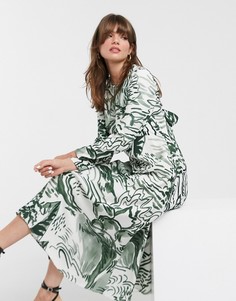 Платье миди с принтом и завязкой на спине ASOS WHITE-Серый