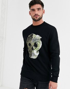 Черный свитшот с вышивкой черепа River Island