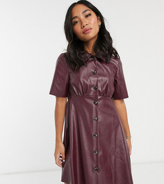 Платье-рубашка мини из искусственной кожи ASOS DESIGN Petite-Красный