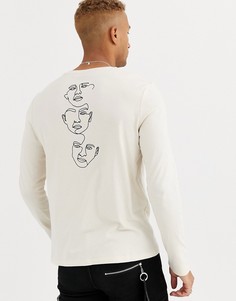 Лонгслив с принтом на спине ASOS DESIGN-Бежевый