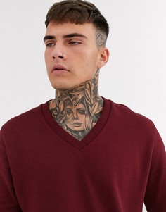 Бордовый свитшот с V-образным вырезом ASOS DESIGN-Красный