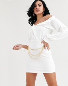 Облегающее платье мини с открытыми плечами ASOS DESIGN-Белый