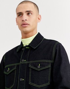 Джинсовая куртка цвета индиго с неоновыми строчками ASOS DESIGN-Синий