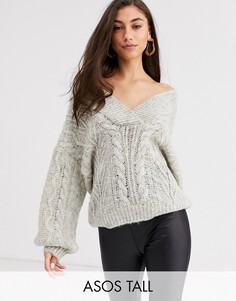 Oversize-джемпер с V-образным вырезом ASOS DESIGN Tall-Серый