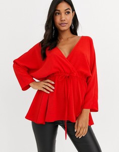 Топ с рукавами \летучая мышь\" и завязкой на талии ASOS DESIGN-Красный