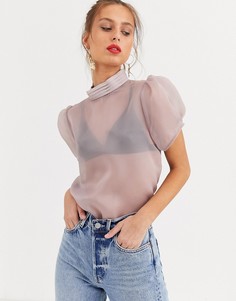 Сиреневая блузка из органзы с короткими рукавами River Island-Фиолетовый