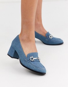Джинсовые лоферы на среднем каблуке ASOS DESIGN-Синий