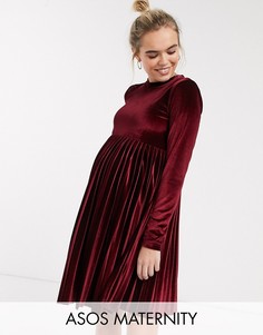 Бархатное платье мини с длинными рукавами ASOS DESIGN Maternity-Красный