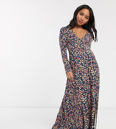Чайное платье макси на пуговицах с длинными рукавами и принтом ASOS DESIGN Petite-Мульти