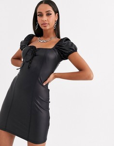 Платье мини из искусственной кожи со шнуровкой ASOS DESIGN-Черный