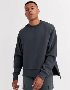 Черный oversize-свитшот с разрезами по бокам ASOS DESIGN-Серый