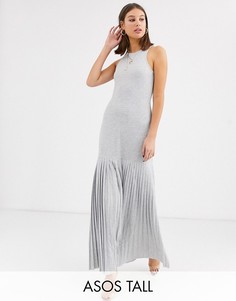 Серое меланжевое платье макси со складками ASOS DESIGN Tall-Серый