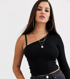 Черный топ на одно плечо ASOS DESIGN Petite
