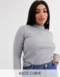 Серый меланжевый топ в рубчик с отверстиями для большого пальца ASOS DESIGN Curve