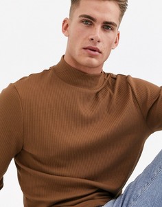 Коричневая футболка с высоким воротом River Island-Коричневый