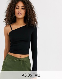 Черный топ на одно плечо с бретелью ASOS DESIGN Tall