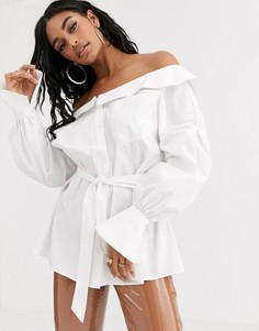 Oversize-рубашка с поясом ASOS DESIGN-Белый