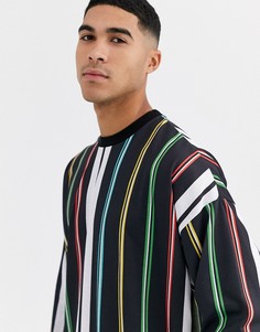 Длинный oversize-лонгслив в вертикальную полоску ASOS DESIGN-Черный