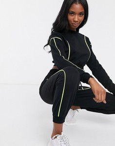 Спортивный костюм из короткого свитшота и джоггеров с неоновой окантовкой ASOS DESIGN-Черный