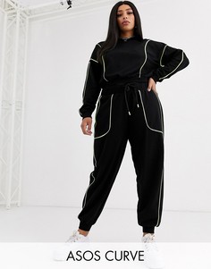 Короткий свитшот и джоггеры с контрастной отделкой ASOS DESIGN Curve-Черный