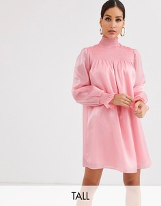 Свободное платье из органзы с высоким воротником и сборками Glamorous Tall-Розовый
