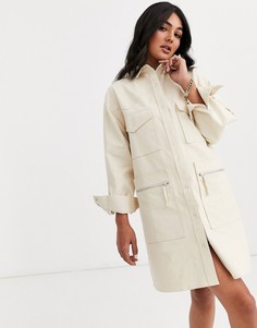 Платье-рубашка мини в стиле милитари ASOS DESIGN-Бежевый