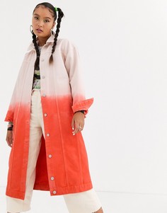 Джинсовое oversize-пальто с эффектом омбре Jaded London-Розовый