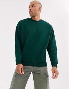 Темно-зеленый oversize-свитшот с серебристыми молниями по бокам ASOS DESIGN