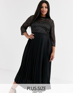 Черное плиссированное платье мидакси с кружевом металлик Little Mistress Plus-Черный