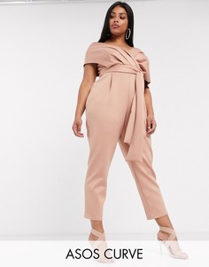 Комбинезон со спущенными плечами ASOS DESIGN Curve-Бежевый