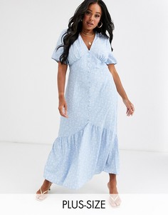 Свободное платье макси с винтажным цветочным принтом Glamorous Curve-Синий