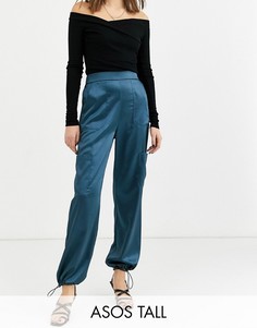 Атласные брюки в стиле милитари ASOS DESIGN Tall-Зеленый