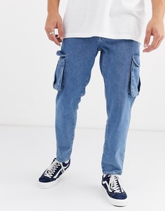Голубые классическое джинсы с карманами-карго ASOS DESIGN rigid-Синий