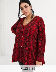 Красная свободная блузка с оборками и леопардовым принтом Simply Be-Красный