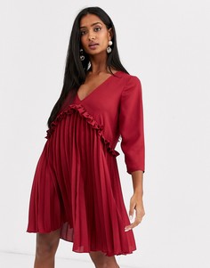 Плиссированное платье мини ASOS DESIGN-Красный