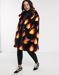 Пальто из искусственного меха с принтом Daisy Street Plus-Черный