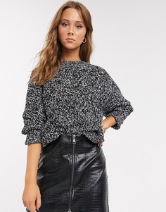 Черный меланжевый джемпер с круглым вырезом Topshop