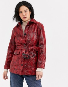 Виниловая куртка с поясом и змеиным принтом Topshop-Красный