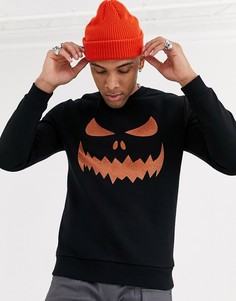 Свободный свитшот с принтом тыквы и блестками ASOS DESIGN Нalloween-Черный