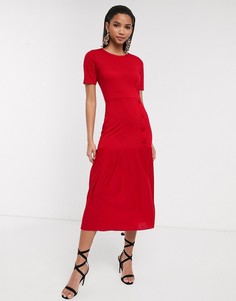 Платье миди с заниженной талией и плиссировкой ASOS DESIGN-Красный